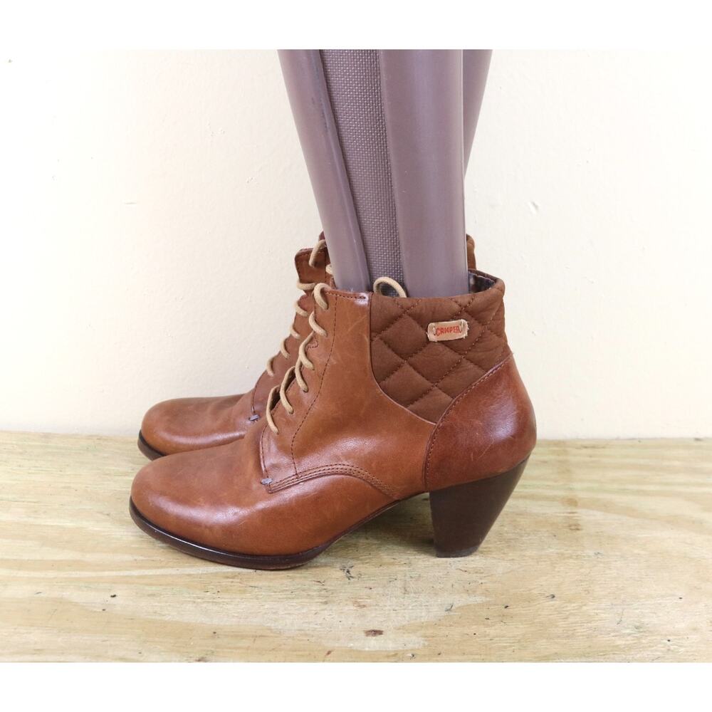 Camper Boots Womens 38 Brown Leather Quilted Ankle Bootie Vintage India